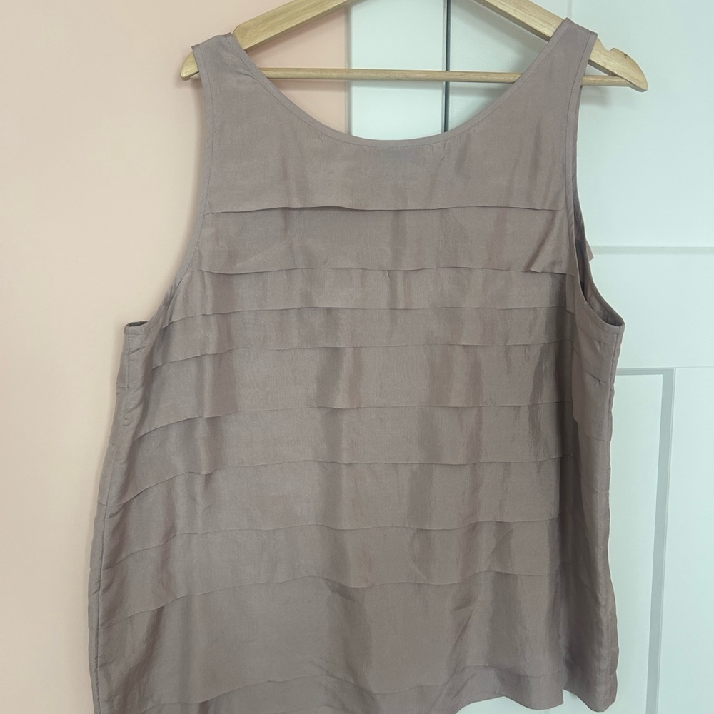 Eileen Fisher Ruffle Tiered Tank Top Blouse Blush Pink 100% Silk Size XL - Picture 4 of 5